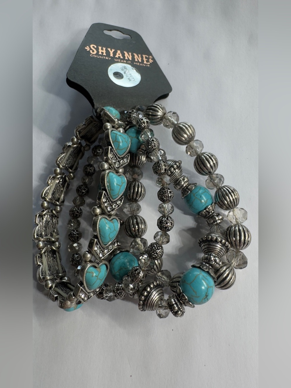 Shyanne Turquoise and Silver Stacked Beaded Bracelet Set